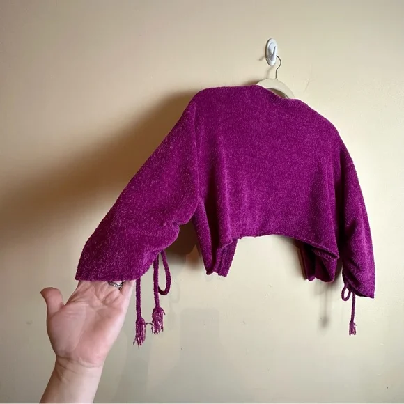 Free people Open Front Sweater Cardigan Hot Pink Cinched Tie Sleeves Women’s XS - Picture 7 of 14